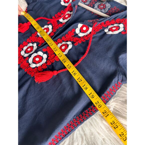 J. Crew Women's Red Embroidered Floral Beach Cover-Up Tunic Dress Blue Small - Picture 10 of 11